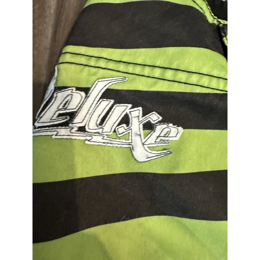 Fox Racing Deluxe Boardshorts Mens 28 Green Black Striped Y2K Skater Surf Trunks